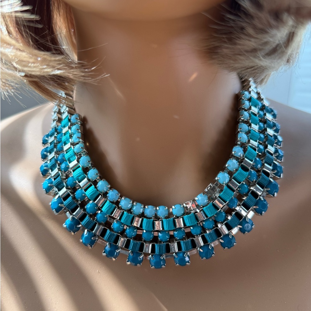 Bold Blue Layered Statement Necklace